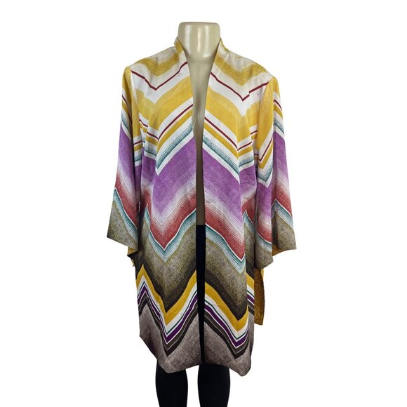 Chicos Womens Multicolor Chevron Kimono Jacket Open Front Size 2 - Picture 1 of 8